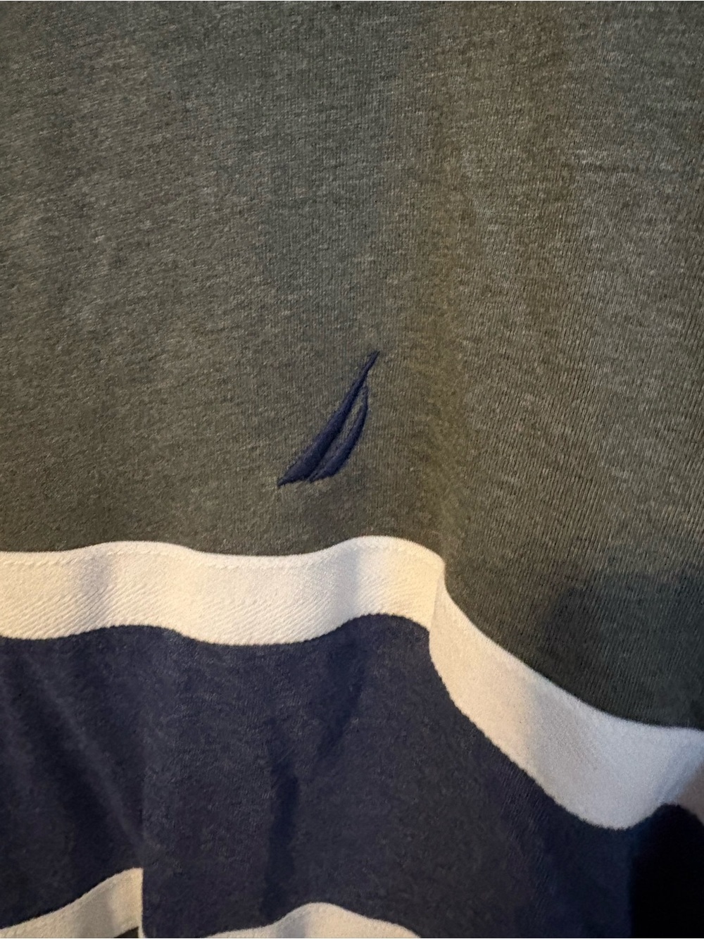 Nautica Olive Green Long Sleeve Tee with Navy and White Stripes - Picture 3 of 5
